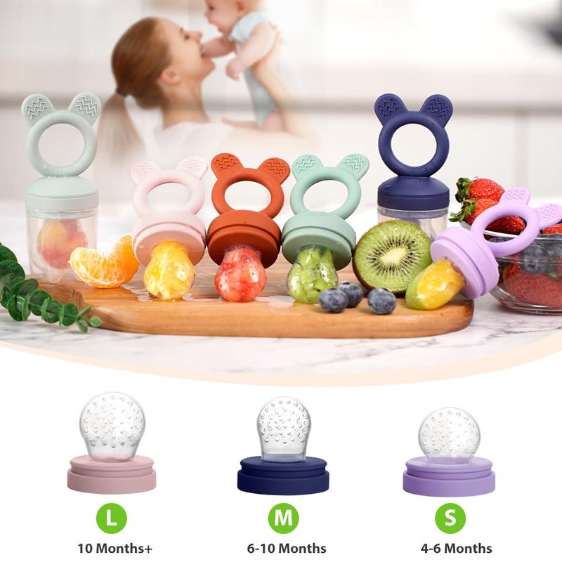 BESSENTIALS Bunny Baby Fresh Fruit Food Feeder - 2 Pack Silicone Mesh Feeders for Infant Safe Self Feeding |3 Sizes Food Pouches Included| Suitable for Baby 4m+ (Light Pink & Grass Green) - Image 4
